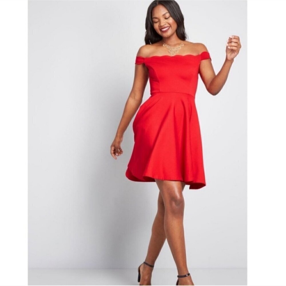 Modcloth Scalloped Edge Off The Shoulder Fit & Flare Dress M